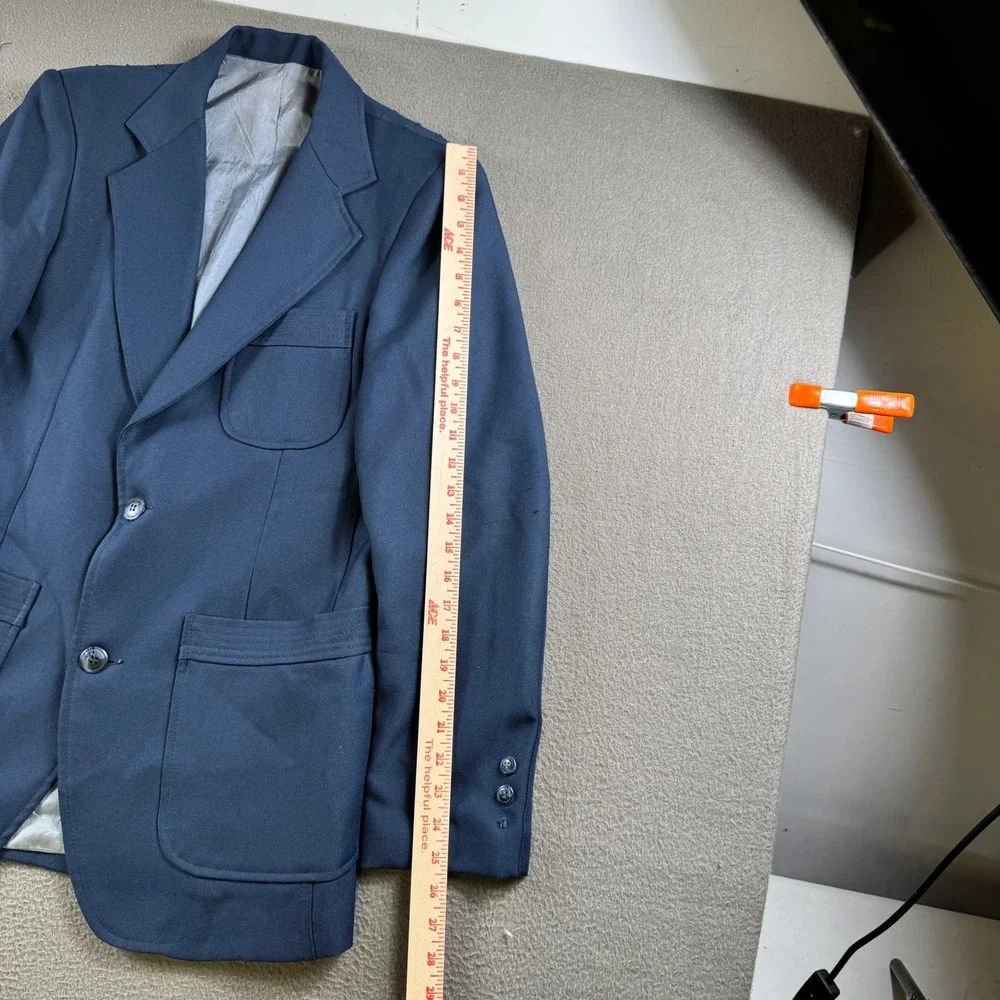 Vintage Blazer Men 40 Blue Norfolk Back Belted Pleated Disco 70s Preppy Retro